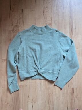 & Other Stories Cropped Mint Green Knot-Front Mock Neck Sweater